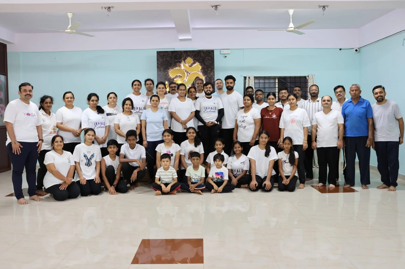A full class of students at Swastha Yoga's studio today