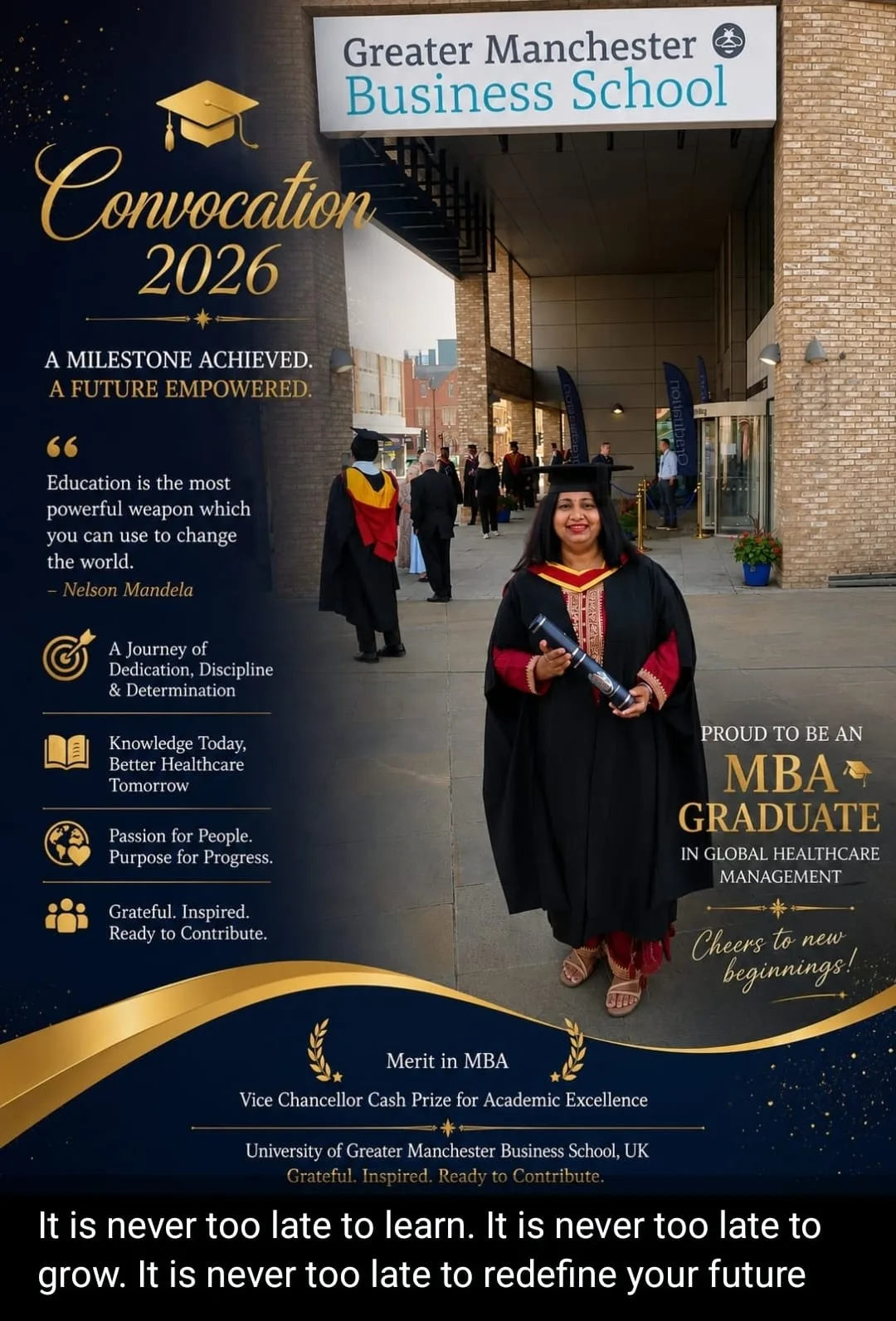 Dr. Sumitra M Patil at her MBA convocation at Greater Manchester Business School